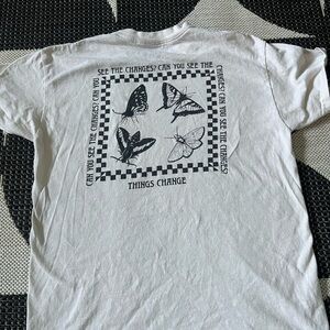 White Graphic Tee with Butterfly Design